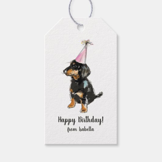 Schattige Dachshund Sausage Dog Verjaardag Cadeaulabel (Voorkant)