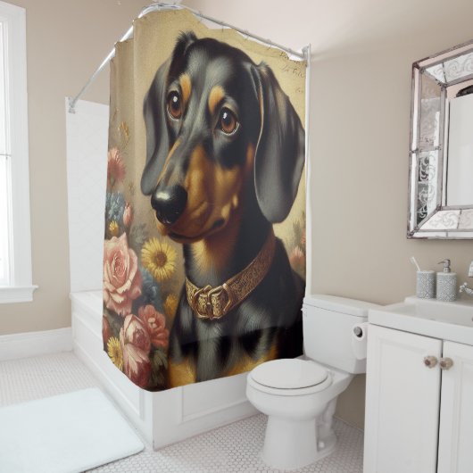 Schattige Dachshund Schilderen Douchegordijn (In situ)