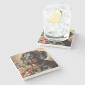 Schattige Dachshund Schilderen Stenen Onderzetter (Zijkant)