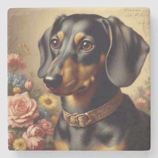 Schattige Dachshund Schilderen Stenen Onderzetter (Voorkant)