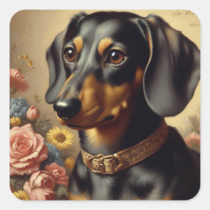 Schattige  Dachshund Schilderen Vierkante Sticker