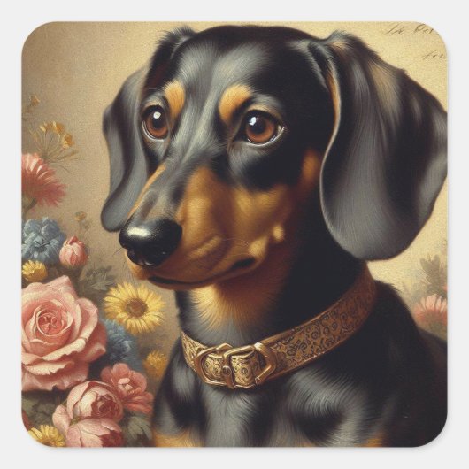 Schattige  Dachshund Schilderen Vierkante Sticker (Voorkant)