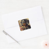 Schattige  Dachshund Schilderen Vierkante Sticker (Envelop)
