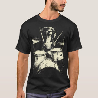 Schattige Dachshund Speelt op Drums Grappige Muzie T-shirt