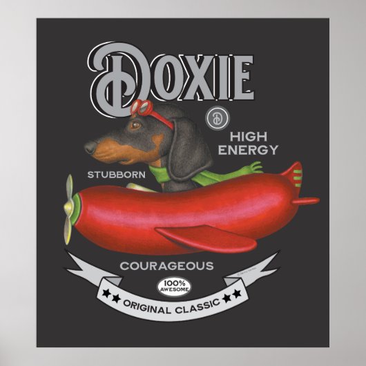 Schattige Dachshund Vliegend Worstvormig Vlak Poster (Voorkant)