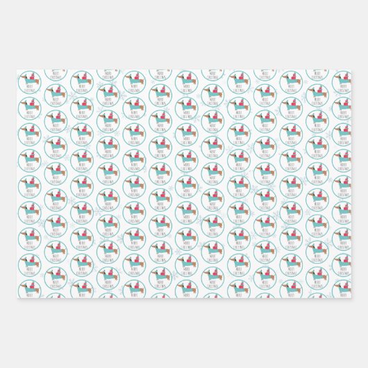 Schattige Dachshund Vrolijk Kerstfeest Inpakpapier Vel (Voorkant 2)