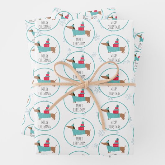 Schattige Dachshund Vrolijk Kerstfeest Inpakpapier Vel (In situ)