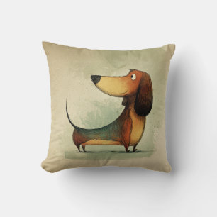 Schattige Dachshund – Whimsicale Hondenillustratie Kussen