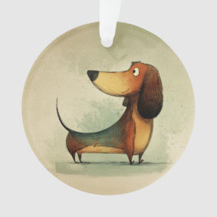 Schattige Dachshund – Whimsicale Hondenillustratie Ornament