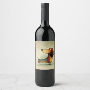 Schattige Dachshund – Whimsicale Hondenillustratie Wijn Etiket