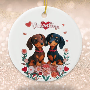 Schattige Dachshunds houden van harten Persoonlijk Keramisch Ornament