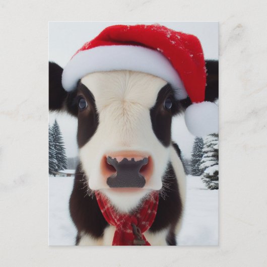 Schattige Dairy Koe in een Santa Hat Briefkaart (Voorkant)