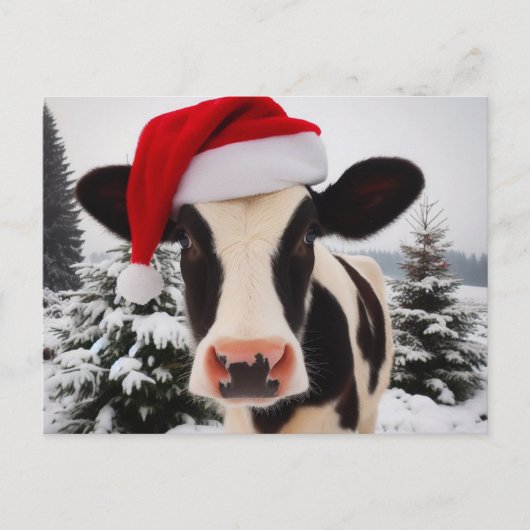 Schattige Dairy Koe in een Santa Hat Briefkaart (Voorkant)
