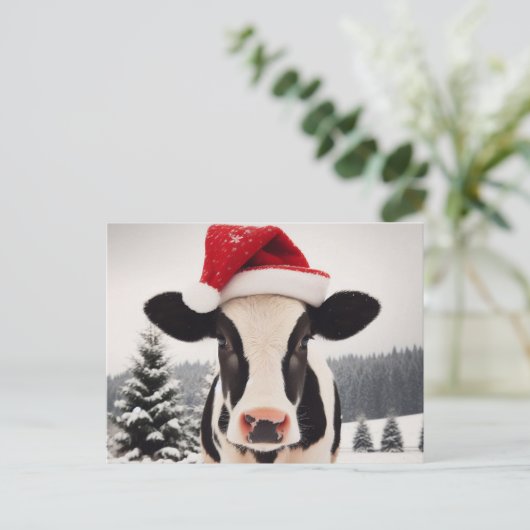 Schattige Dairy Koe in een Santa Hat Briefkaart (Staand voorkant)