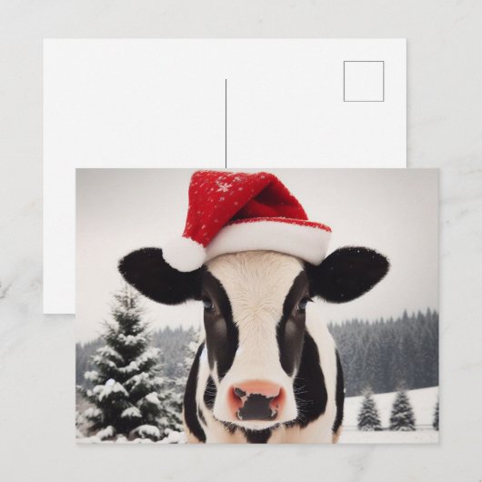 Schattige Dairy Koe in een Santa Hat Briefkaart (Voorkant / Achterkant)