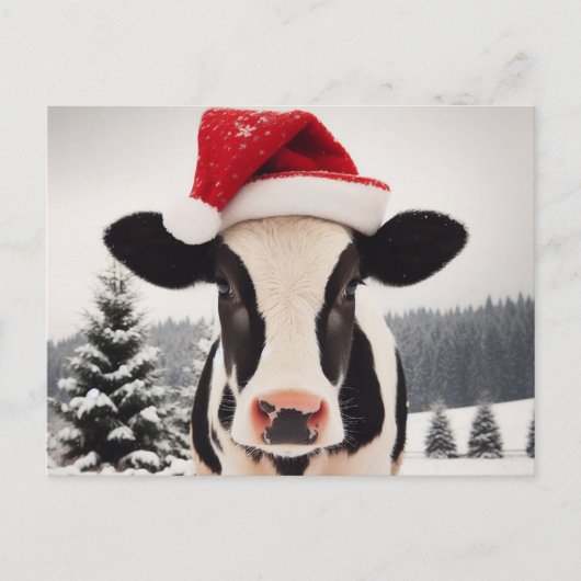 Schattige Dairy Koe in een Santa Hat Briefkaart (Voorkant)