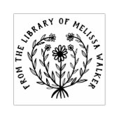 Schattige Daisy Bloemige AANPAS UW TEKST Ex Libris Rubberstempel (Afrduk)