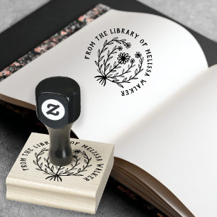Schattige Daisy Bloemige AANPAS UW TEKST Ex Libris Rubberstempel