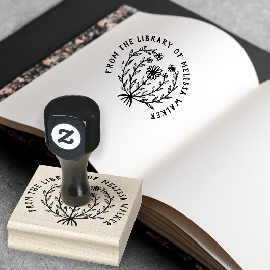 Schattige Daisy Bloemige AANPAS UW TEKST Ex Libris Rubberstempel