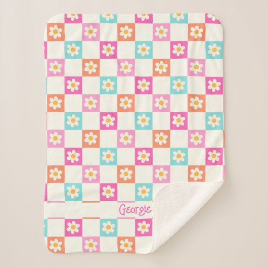 Schattige Daisy Chequerboard Eenvoudig Kleurrijk Sherpa Deken (Voorkant)