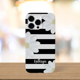 Schattige Daisy Floral Zwart-wit Strepen Case-Mate iPhone Case
