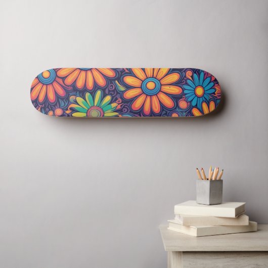 Schattige Daisy Flower Botanical patroonschool mei Persoonlijk Skateboard (Muurkunst (Horizontaal))
