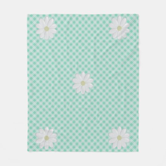 Schattige Daisy Flowers Mint Green Gingham Check Fleece Deken (Voorkant)