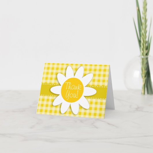 Schattige Daisy op Golden Yellow Gingham Bedankkaart (Voorkant)