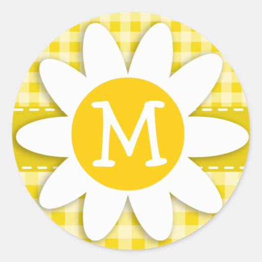 Schattige Daisy op Golden Yellow Gingham Ronde Sticker (Voorkant)