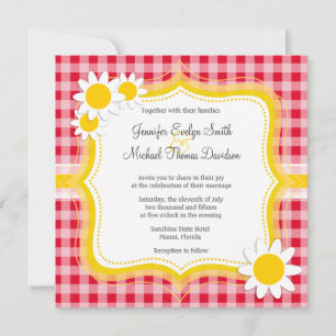 Schattige Daisy op Retro Scarlet Red Gingham Patte Kaart