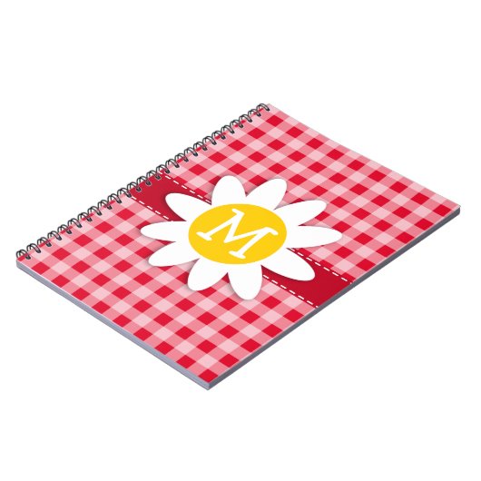 Schattige Daisy op Retro Scarlet Red Gingham Patte Notitieboek (Linkerzijde)