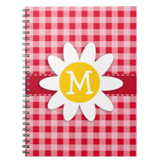 Schattige Daisy op Retro Scarlet Red Gingham Patte Notitieboek