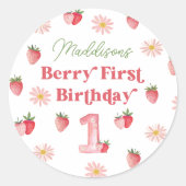 Schattige Daisy Pastel Berry eerste verjaardag mei Ronde Sticker (Voorkant)