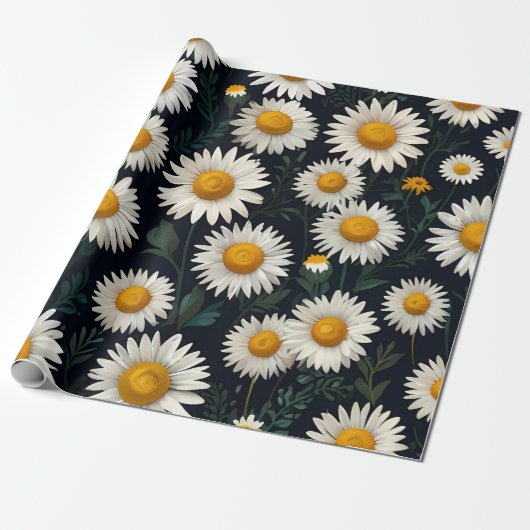 Schattige Daisy Pattern Blauw Wrapping Papier (Uitgerold)