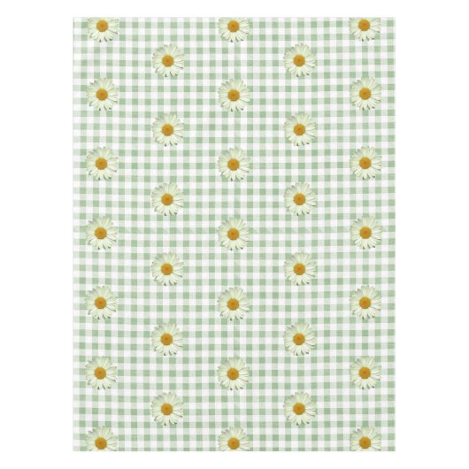 Schattige Daisy Pattern op Sage Gingham Plaid Tafelkleed (Voorkant)