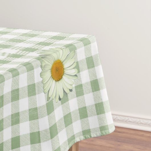 Schattige Daisy Pattern op Sage Gingham Plaid Tafelkleed (Voorbeeld)