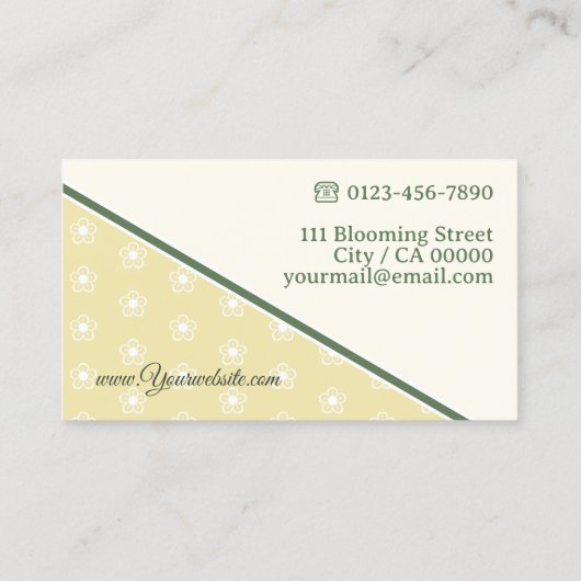 Schattige Daisy Pattern Pastel Geel Groen Bloemist Visitekaartje (Achterkant)
