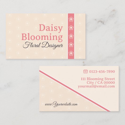 Schattige Daisy Pattern Pastel Licht Perzik Roze B Visitekaartje (Voorkant / Achterkant)