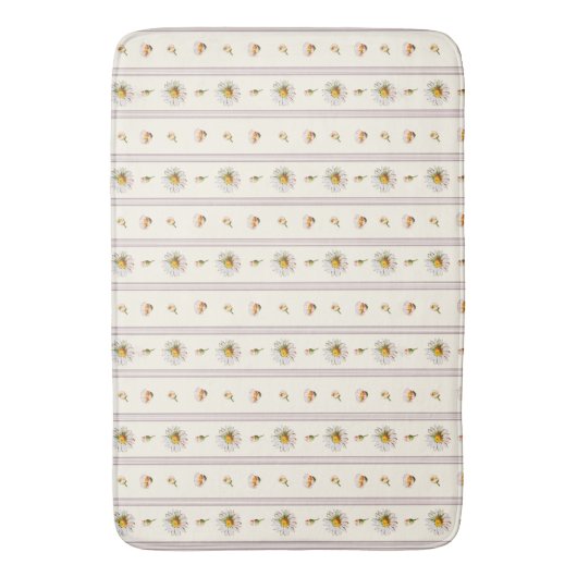 Schattige  Daisy Stripes Crème Wit Badmat (Voorkant Verticaal)