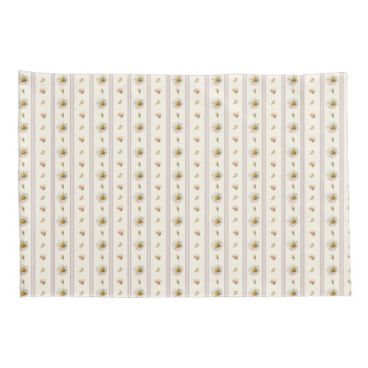 Schattige Daisy Stripes Crème Wit Kussensloop (Achterkant-Rechts)