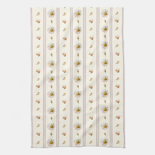 Schattige Daisy Stripes Crème Wit Theedoek (Verticaal)