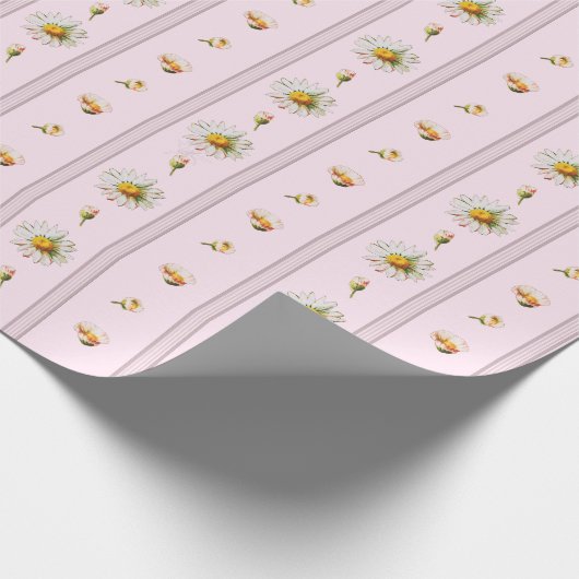 Schattige  Daisy Stripes Roze Cadeaupapier (Hoek)