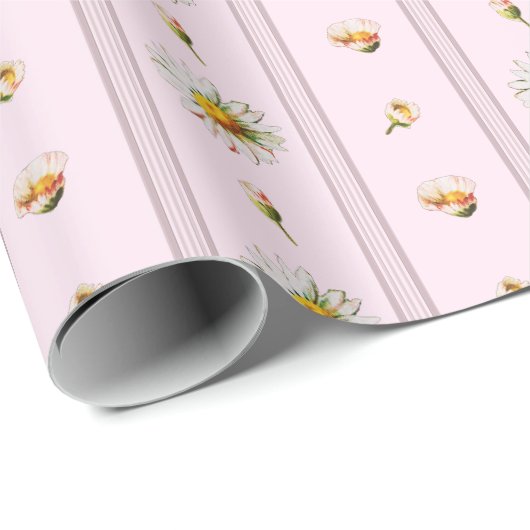 Schattige  Daisy Stripes Roze Cadeaupapier (Rol Hoek)