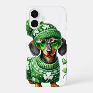 SCHATTIGE DAKKELHOND GEKLEED IN IERSE KLEDING iPhone 16 HOESJE