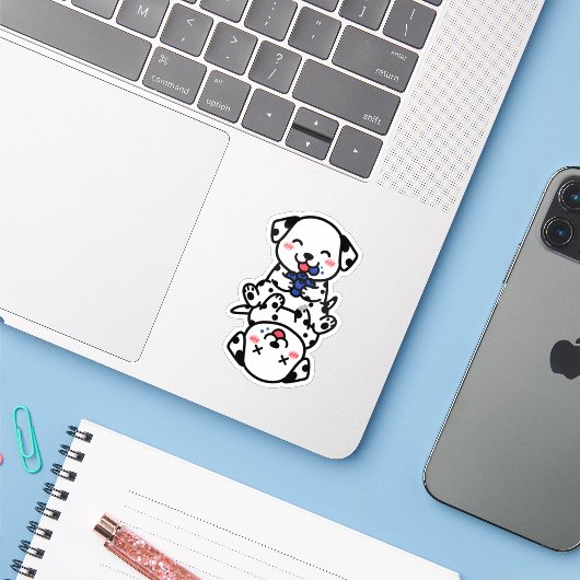 Schattige Dalmatiër Puppies Blauwe Bes Fun Sticker (Laptop met iPhone)