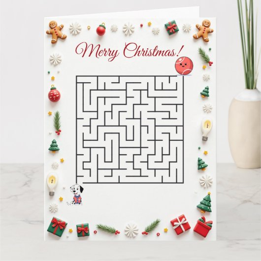 Schattige Dalmatische hond Kerstmis doolhof puzzel Kaart (Voorkant)