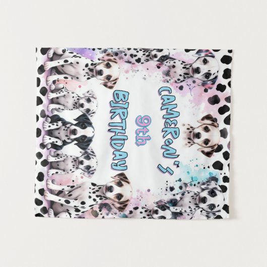 Schattige Dalmatische Puppy Verjaardag Waterverf Wandkleed (Voorkant (horizontaal))