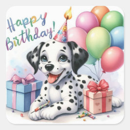 Schattige Dalmatische Puppy Verjaardagsfeest Illus Vierkante Sticker