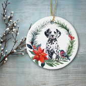 Schattige Dalmatische Puppy Waterverf Poinsettia Keramisch Ornament
