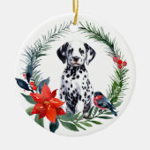 Schattige Dalmatische Puppy Waterverf Poinsettia Keramisch Ornament (Voorkant)